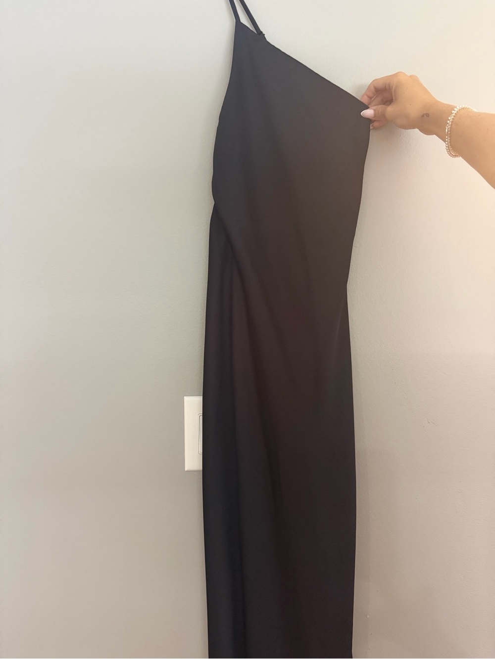 black long one shoulder backless dress